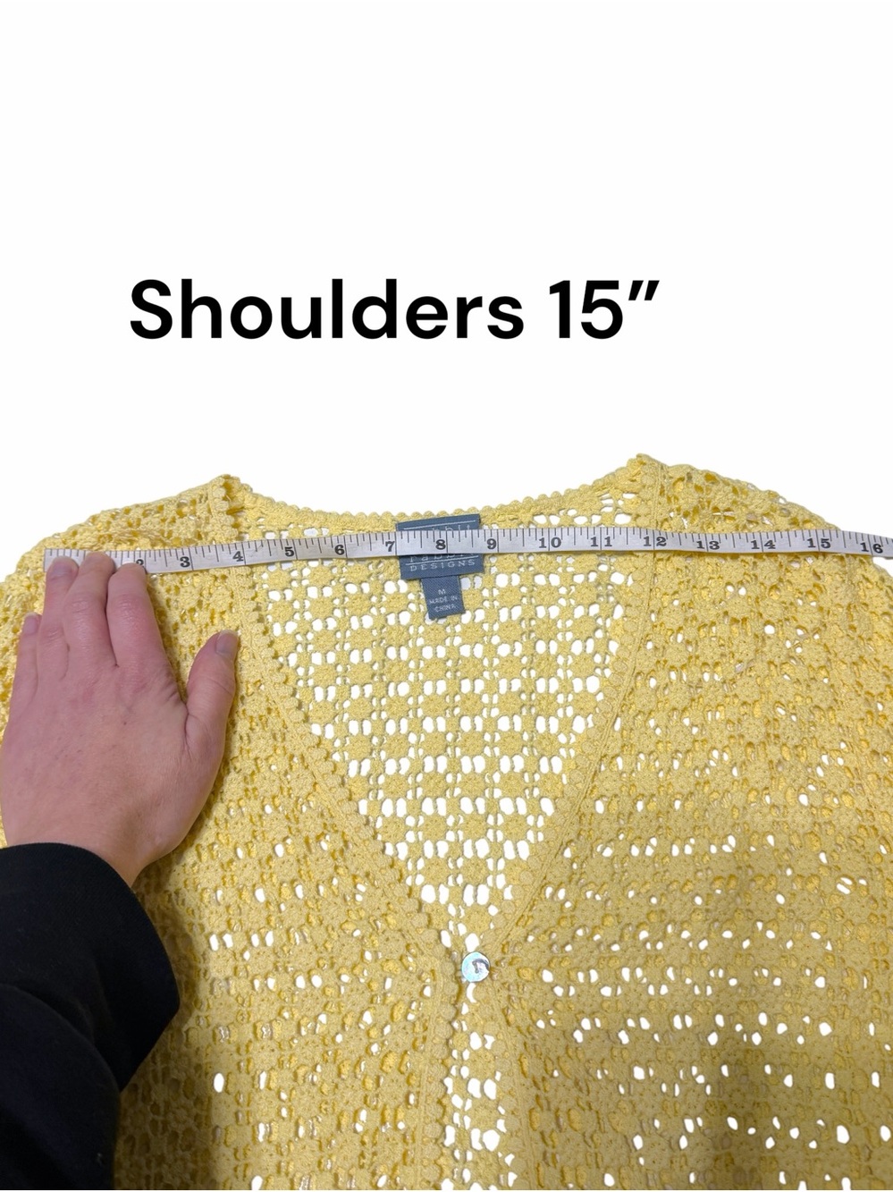 Rabbit Rabbit Rabbit Designs Yellow Floral Lace Single Button Crocheted Cardigan - Picture 12 of 16